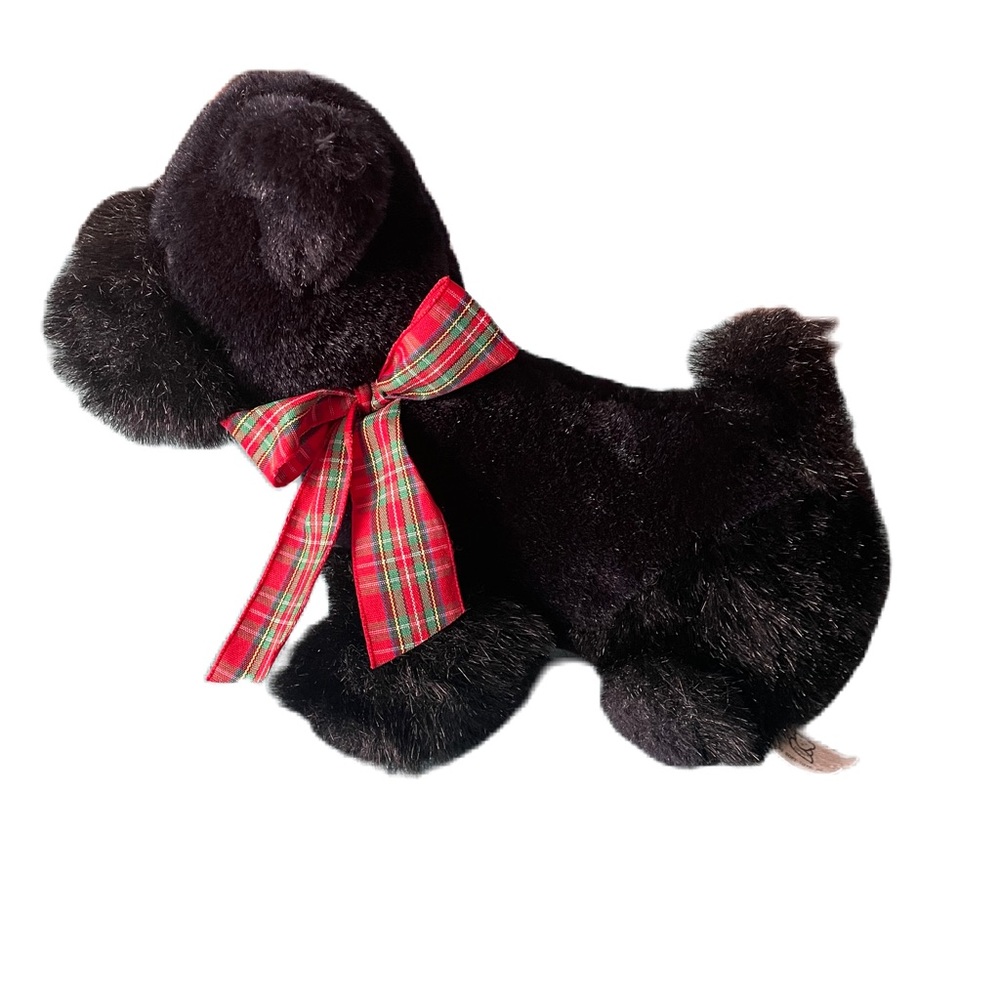 Princess Soft Toys Solid Black Scottie Dog Plush 8.5" Red Green Bow